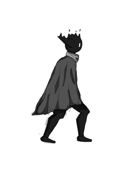 Monochrome ink figure in a cape, its head dissolving into drips