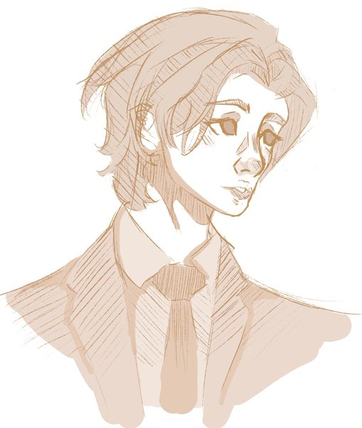 Sepia sketch of a man in a suit and tie, looking to one side