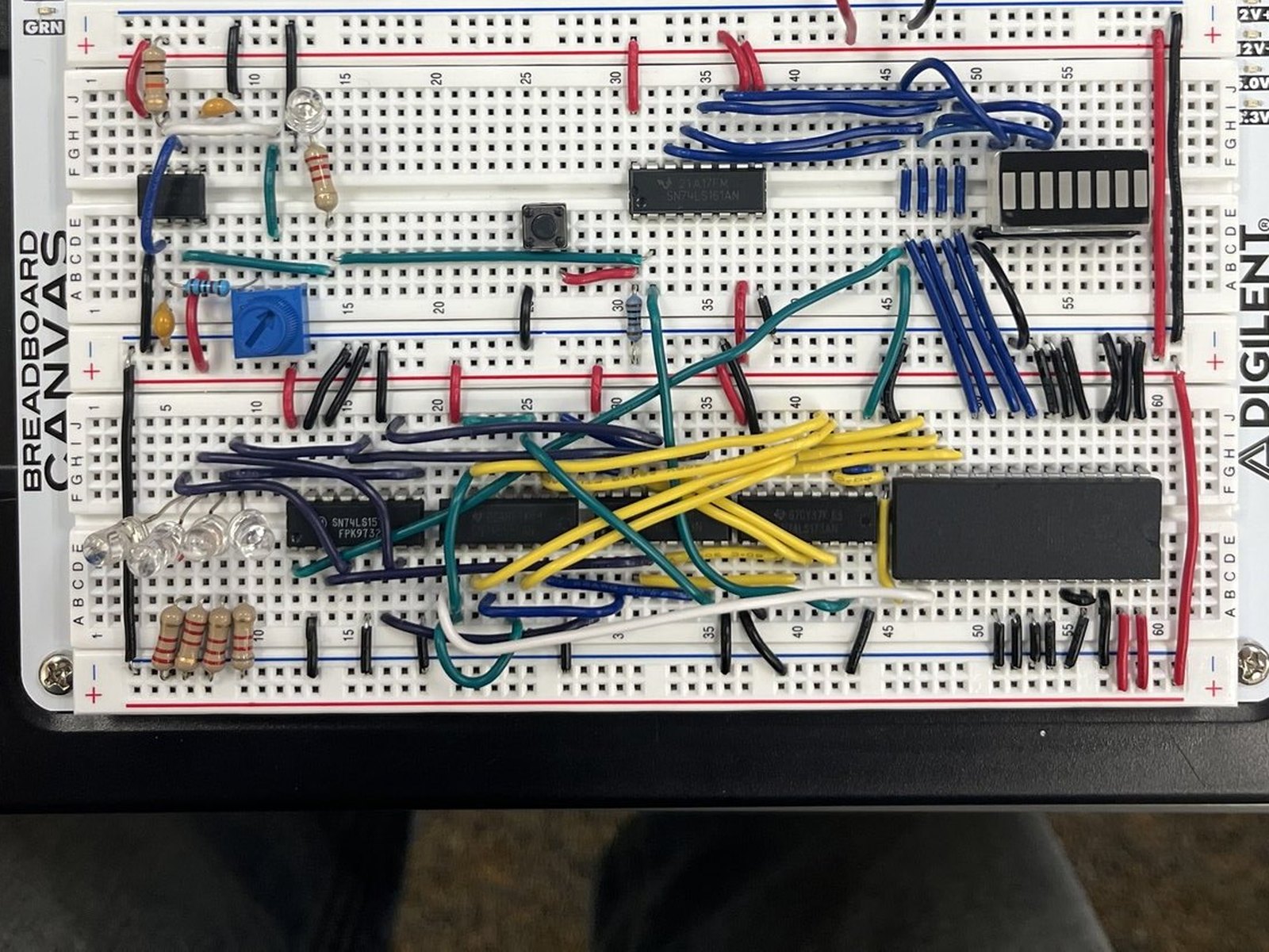 The 8-bit ALU built on a breadboard