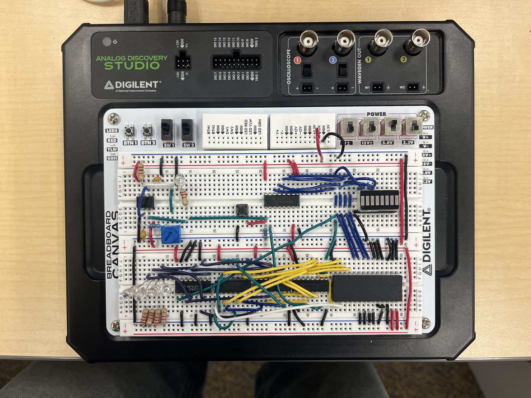 The mini ALU built on a breadboard